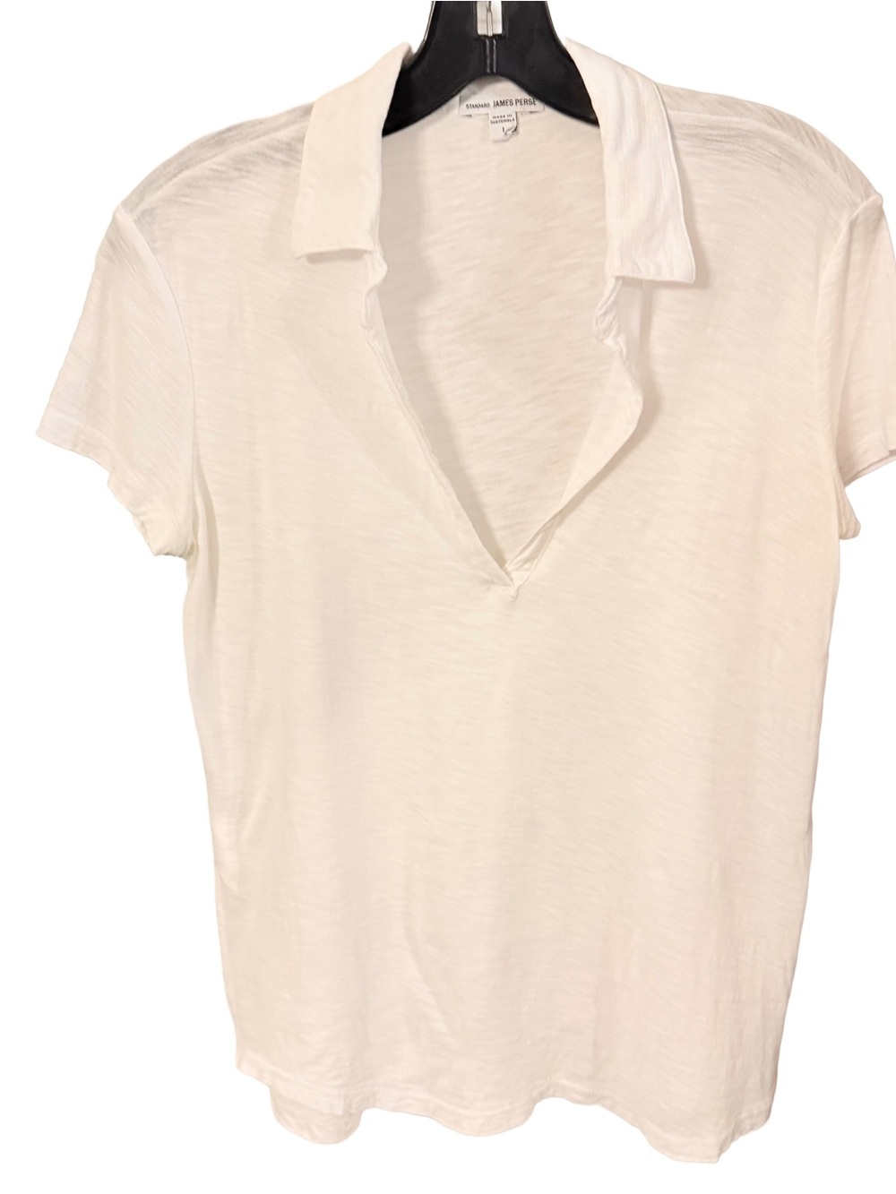 James Perse Women's Cotton Modal Slub Shirt collar V-Neck white Sz S (JP 1) EUC